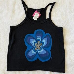 y2k midnight sun floral ribbed tank top
